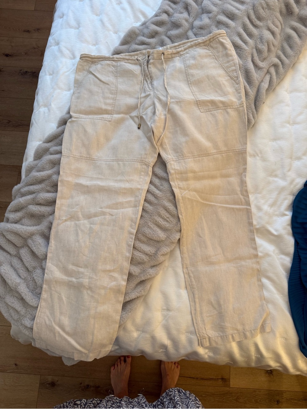 Oatmeal Linen Casual Drawstring Pants